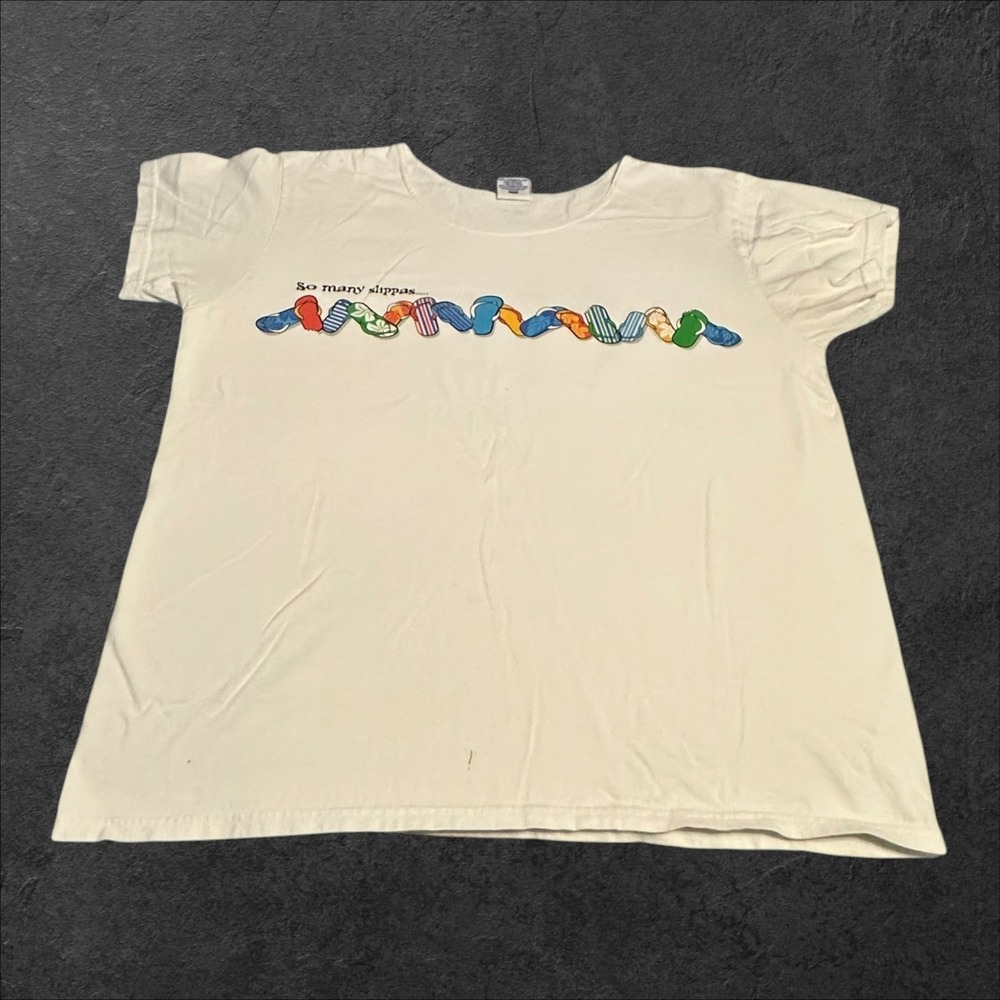 Crazy Shirt Hawaii T-Shirt Womens XL White So Many Slippas Graphic Cotton‎